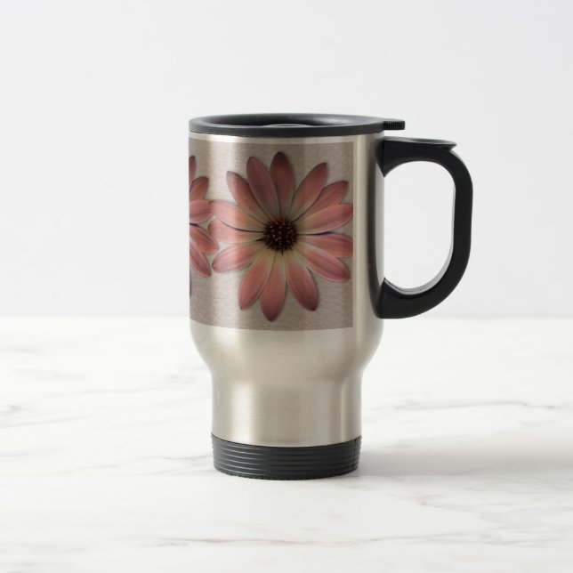 Pink Daisy - Mink Leather Texture Image Background Travel Mug (Right)