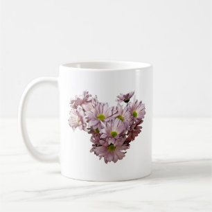 Pink Daisy Mums Heart Coffee Mug