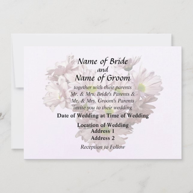 Pink Daisy Mums Heart Invitation (Front)