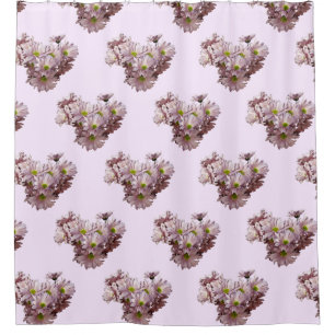 Pink Daisy Mums Heart Shower Curtain