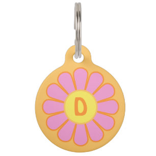 Pink Daisy on Orange Personalised Pet Tag