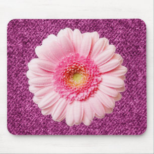 Pink Daisy on Purple Denim Boho Mousepad
