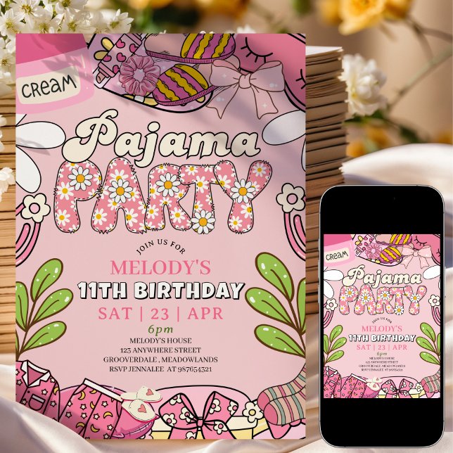 Pink Daisy Pajama Party Birthday  Invitation (Creator Uploaded)