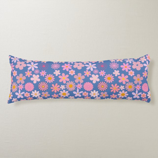 Pink Daisy Pattern 01.bw LBlue BG Body Cushion (Front)
