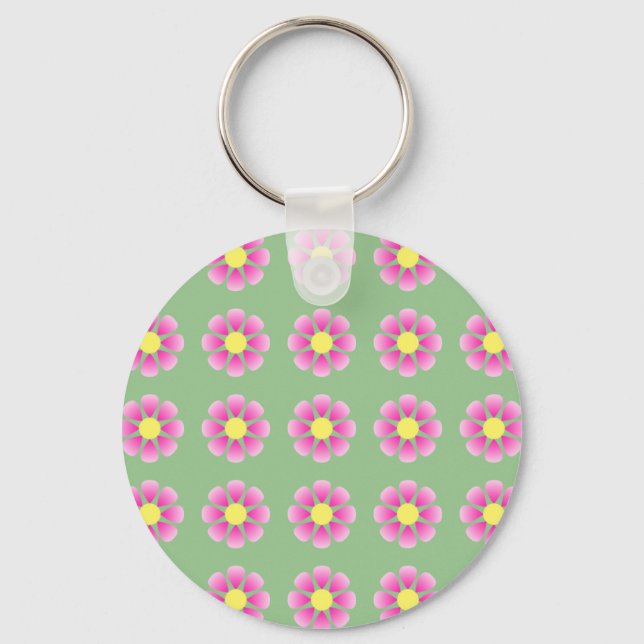 Pink daisy pattern key ring (Front)