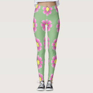 Pink daisy pattern leggings