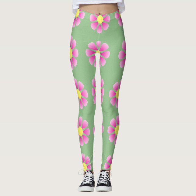 Pink daisy pattern leggings (Front)
