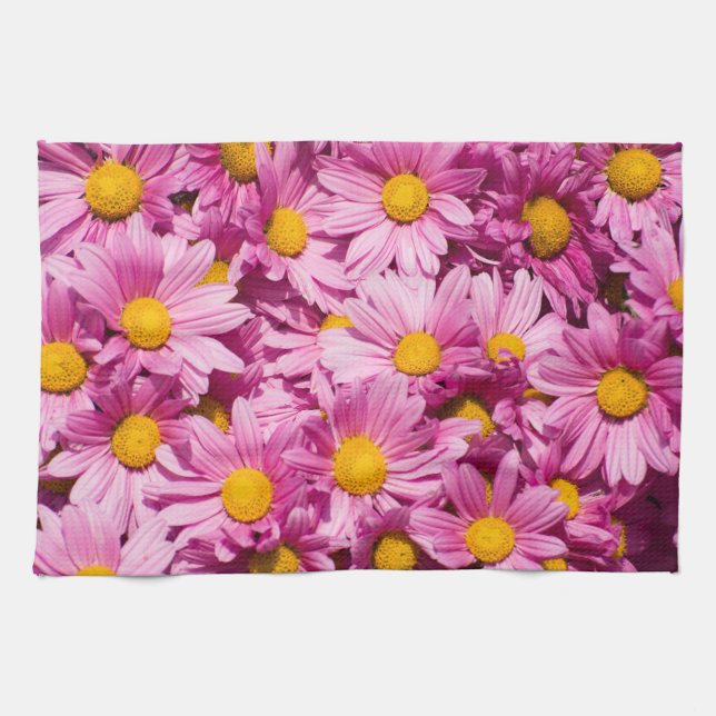 Pink daisy pattern tea towel (Horizontal)