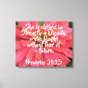 Pink Daisy Proverbs 31:25 on canvas Print