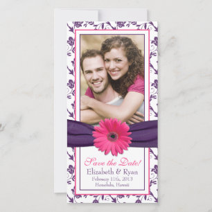 Pink Daisy Purple Floral Ribbon Wedding Save Date Save The Date