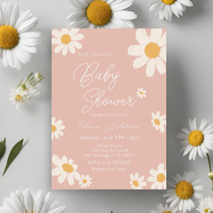 Pink Daisy Retro Boho Baby Shower  Invitation