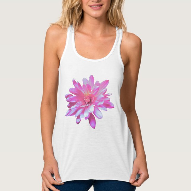 Pink daisy, retro floral photo singlet (Front)