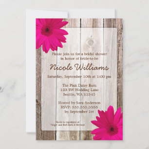 Pink Daisy Rustic Barn Wood Bridal Shower Invitation