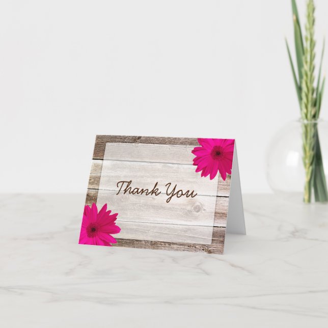 Pink Daisy Rustic Barn Wood Thank You (Front)