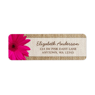 Pink Daisy Rustic Burlap Address
