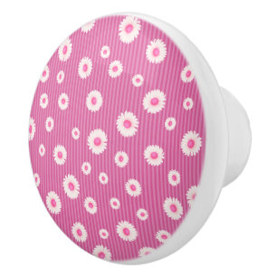 Pink Daisy Stripe Ceramic Knob