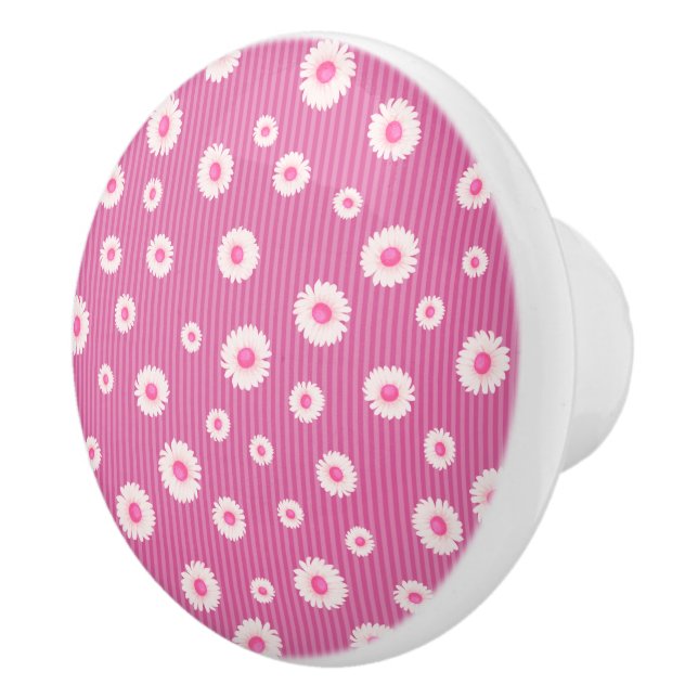 Pink Daisy Stripe Ceramic Knob (Right)