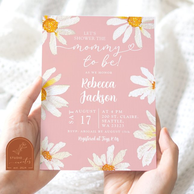 Pink Daisy Sunflower Mummy To Be Baby Shower Invitation (Creator Uploaded)