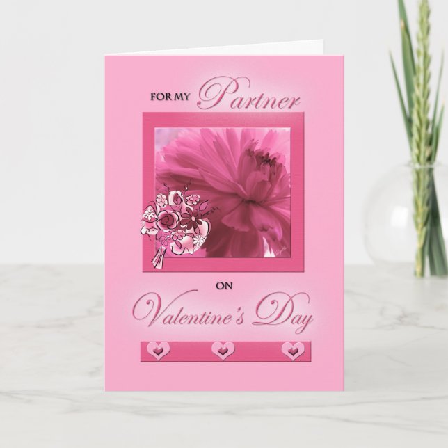 Pink Daisy Valentine for Life Partner Holiday Card (Front)