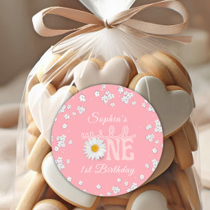 Pink Daisy Wild One 1st Birthday Classic Round Sticker