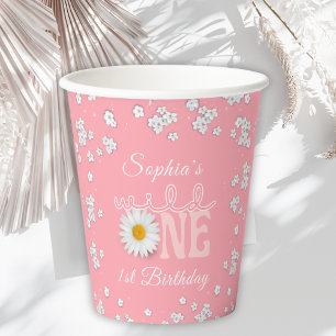 Pink Daisy Wild One 1st Birthday  Paper Cups