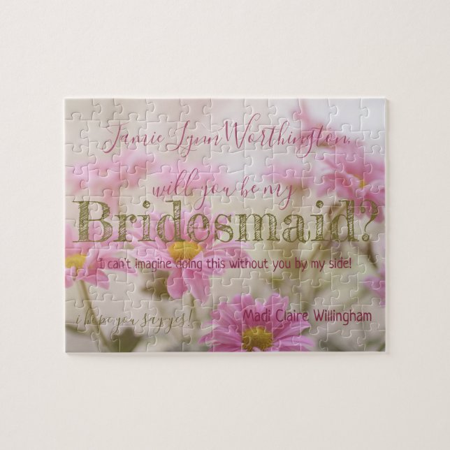 Pink Daisy Will You be My Bridesmaid Jigsaw Puzzle (Horizontal)