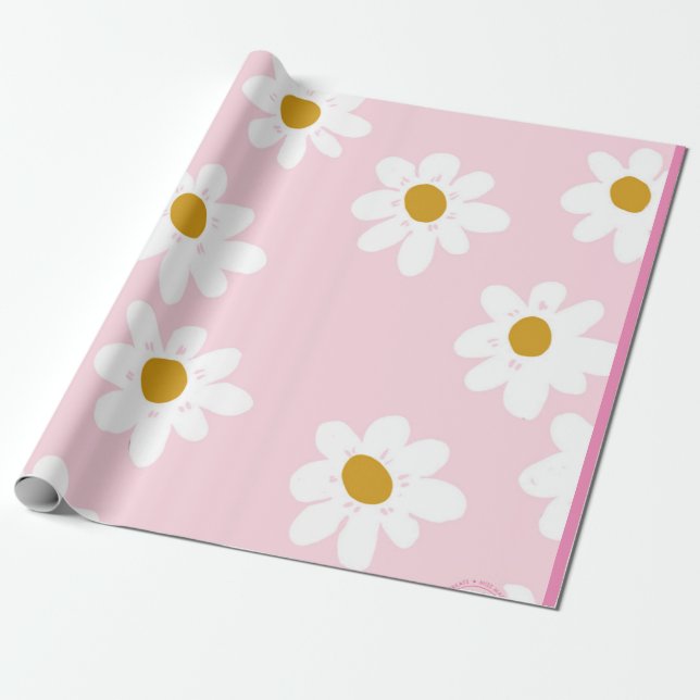 Pink Daisy Wrapping Paper (Unrolled)