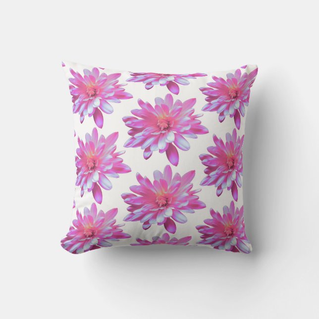 Pink daisy zinnia cosmo Retro floral pattern Cushion (Front)