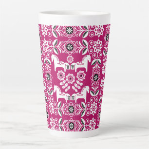 Pink Dala Swedish Horse Print Latte Mug