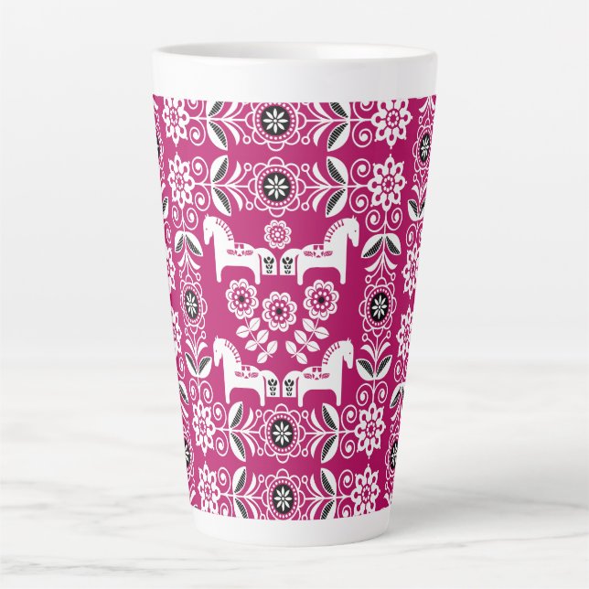 Pink Dala Swedish Horse Print Latte Mug (Front)