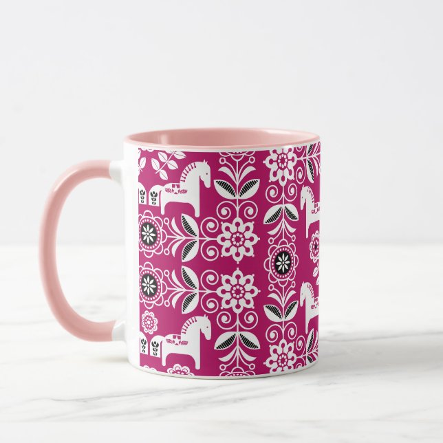Pink Dala Swedish Horse Print Mug (Left)