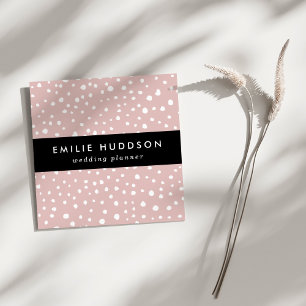 Pink Dalmatian Spots, Dalmatian Dots, Dotted Print Square Business Card