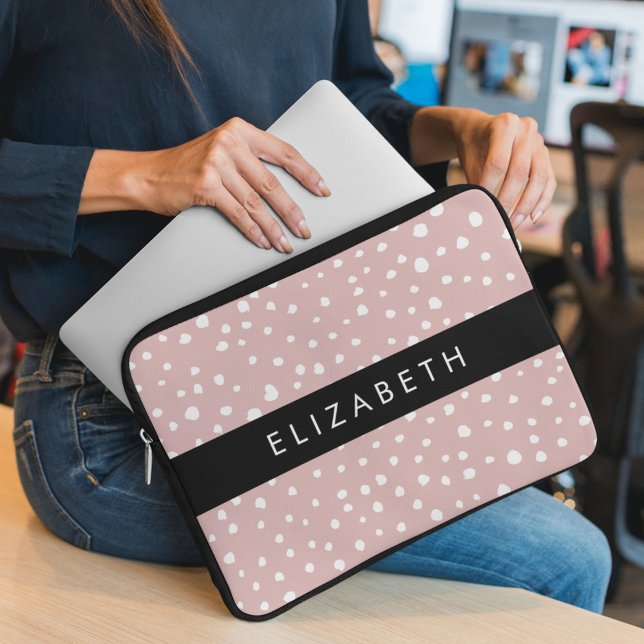 Pink Dalmatian Spots, Dalmatian Dots, Your Name Laptop Sleeve (Creator Uploaded)