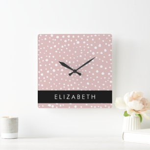 Pink Dalmatian Spots, Dalmatian Dots, Your Name Square Wall Clock
