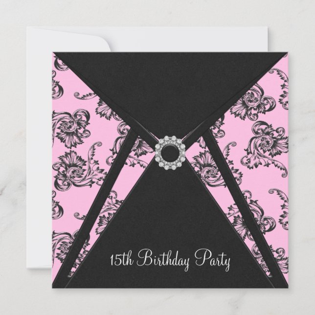 Pink Damask 15th Birthday Party Invitation (Front)