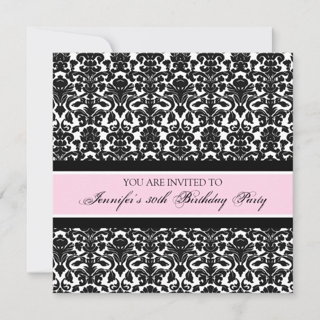 Pink Damask 30th Birthday Party Invitations (Front)