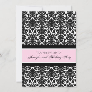 Pink Damask 40th Birthday Party Invitations