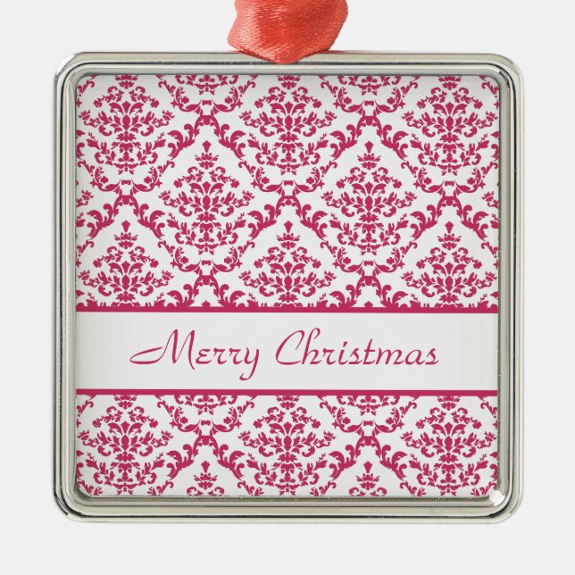 Pink Damask #4 customisable Metal Tree Decoration (Front)