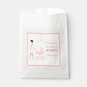 Pink Damask African American Woman Baby Shower Favour Bags