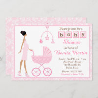 Pink Damask African American Woman Baby Shower