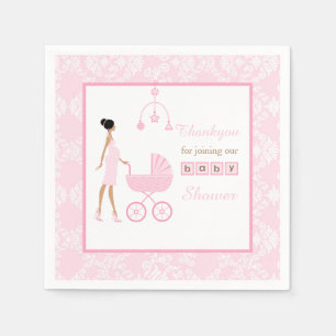 Pink Damask African American Woman Baby Shower Napkin