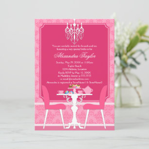 Pink Damask and Chandelier Bridal Tea Party Invitation