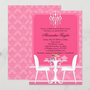 Pink Damask and Chandelier Bridal Tea Party Invitation
