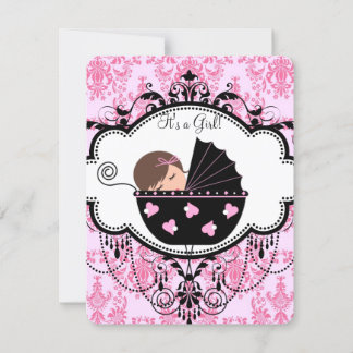 Pink Damask Baby Girl Shower Invitation