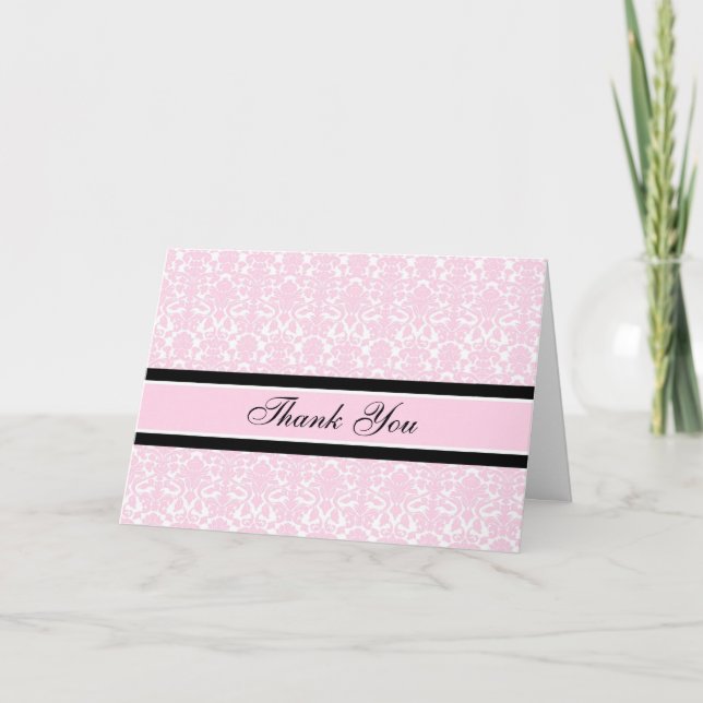 Pink Damask Baby Shower Hostess Thank You Card (Front)