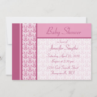 Pink Damask Baby Shower Invitation