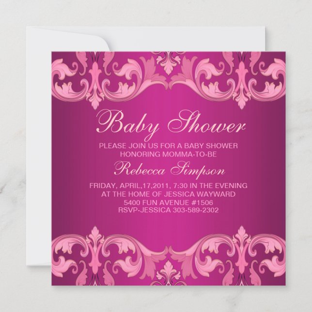 Pink Damask Baby Shower Invitation (Front)