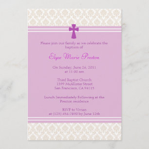 Pink Damask Baptism/Christening Invitation