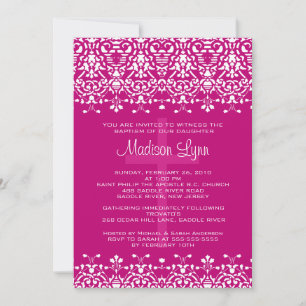 Pink Damask Baptism Invitation