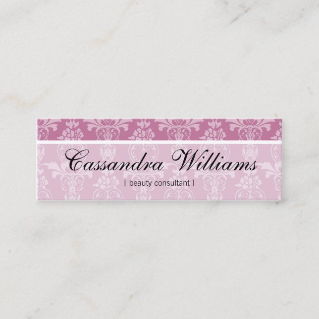 Pink Damask Beauty Micro Mini Business Cards (Front)